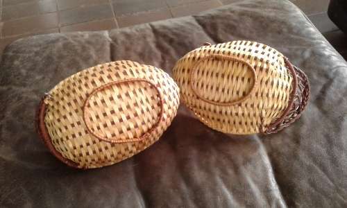 2 Vintage Mid Century Modern Woven Wicker Duck Snack Baskets