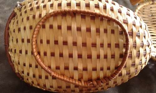 2 Vintage Mid Century Modern Woven Wicker Duck Snack Baskets