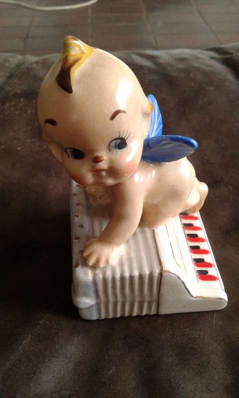 Art Deco Porcelain Baby Doll Angel Accordion Piano Figurine
