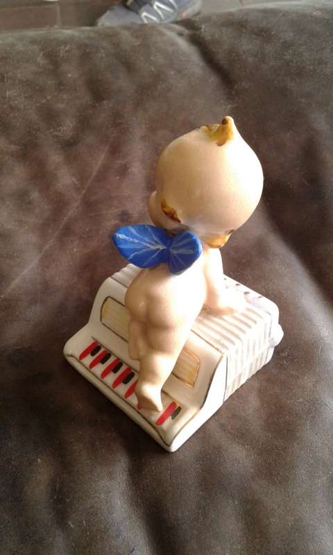 Art Deco Porcelain Baby Doll Angel Accordion Piano Figurine