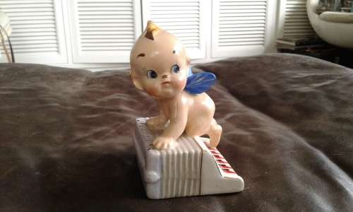 Art Deco Porcelain Baby Doll Angel Accordion Piano Figurine