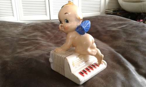 Art Deco Porcelain Baby Doll Angel Accordion Piano Figurine