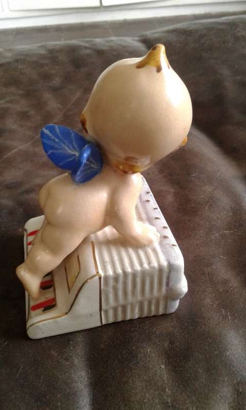 Art Deco Porcelain Baby Doll Angel Accordion Piano Figurine