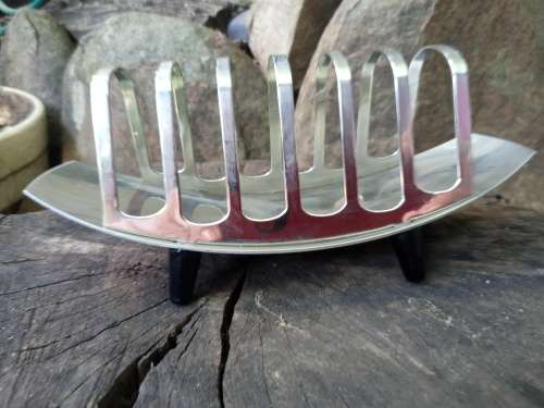 Vintage MCM Aloe Stainless Steel Toast Rack With Bakelite Feet Mid Century Modern Excellent conditio