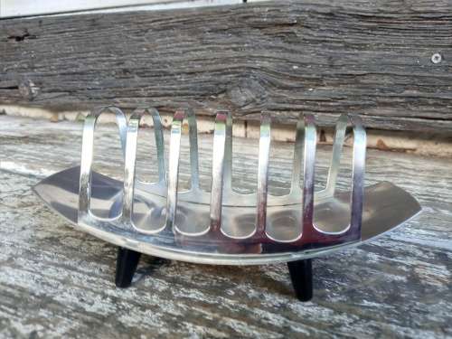 Vintage MCM Aloe Stainless Steel Toast Rack With Bakelite Feet Mid Century Modern Excellent conditio