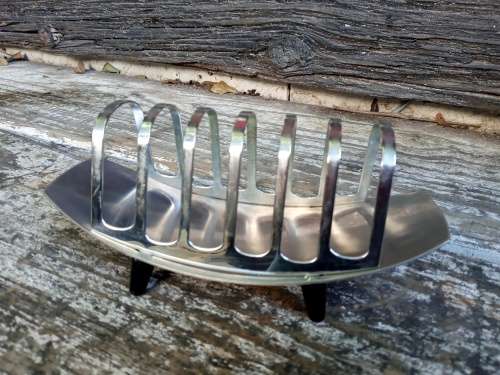 Vintage MCM Aloe Stainless Steel Toast Rack With Bakelite Feet Mid Century Modern Excellent conditio