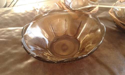 Vintage Anchor Nicking Spicy Brown 8 Pieces Glass Bowls Berry Set Made In USA Original Box