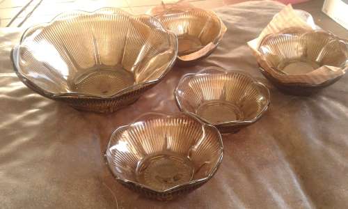 Vintage Anchor Nicking Spicy Brown 8 Pieces Glass Bowls Berry Set Made In USA Original Box