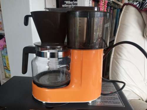 Vintage Wigo 8 Small Compact MCM Coffee Maker In Classic Brown Orange Retro Colors