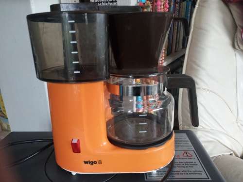 Vintage Wigo 8 Small Compact MCM Coffee Maker In Classic Brown Orange Retro Colors