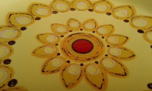 Spectacular Vintage Nikko Japanese Mid Century Modern Yellow Flower Dinner Coffee Set Red Enamel