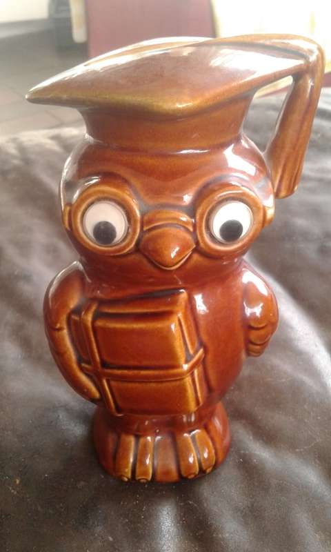 Vintage Ceramic Scholar Owl Money Bank Piggy Bank Movable Eyes England