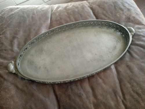 Exquisite Large Antique Heavy Oval Art Nouveau Pewter Serving Tray  47.5cm x 22.5cm