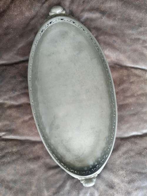 Exquisite Large Antique Heavy Oval Art Nouveau Pewter Serving Tray  47.5cm x 22.5cm