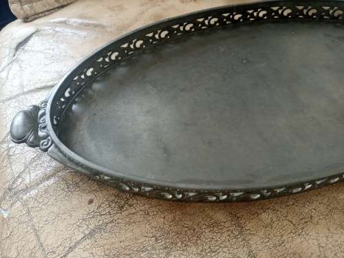 Exquisite Large Antique Heavy Oval Art Nouveau Pewter Serving Tray  47.5cm x 22.5cm