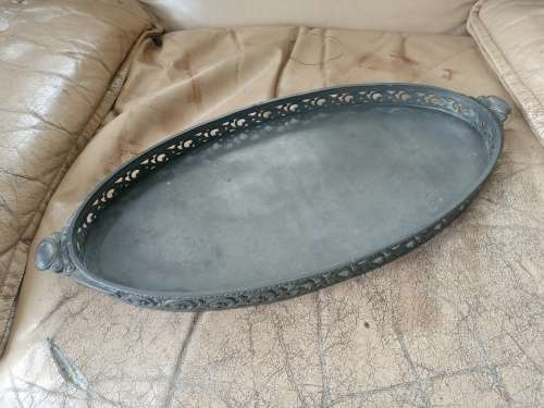 Exquisite Large Antique Heavy Oval Art Nouveau Pewter Serving Tray  47.5cm x 22.5cm