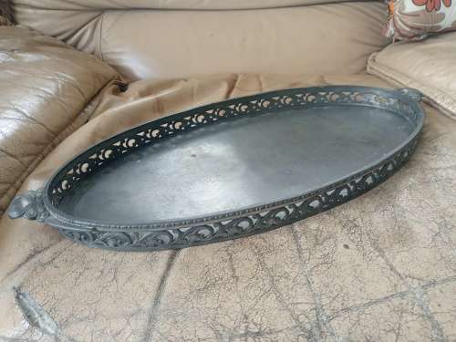 Exquisite Large Antique Heavy Oval Art Nouveau Pewter Serving Tray  47.5cm x 22.5cm