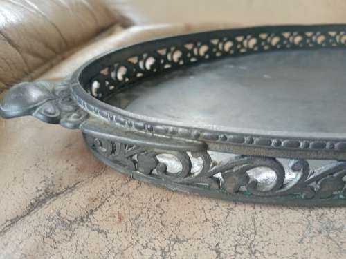 Exquisite Large Antique Heavy Oval Art Nouveau Pewter Serving Tray  47.5cm x 22.5cm