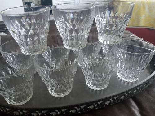 12 Vintage Vereco France Clear Diamond Retro Juice Glasses