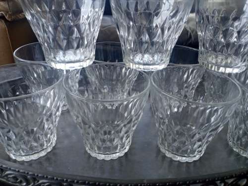 12 Vintage Vereco France Clear Diamond Retro Juice Glasses