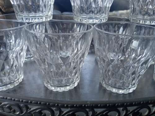 12 Vintage Vereco France Clear Diamond Retro Juice Glasses