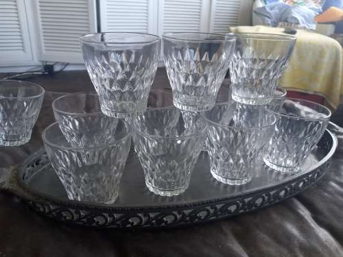 12 Vintage Vereco France Clear Diamond Retro Juice Glasses