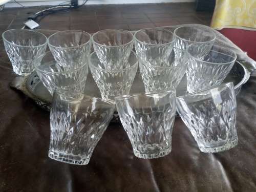 12 Vintage Vereco France Clear Diamond Retro Juice Glasses