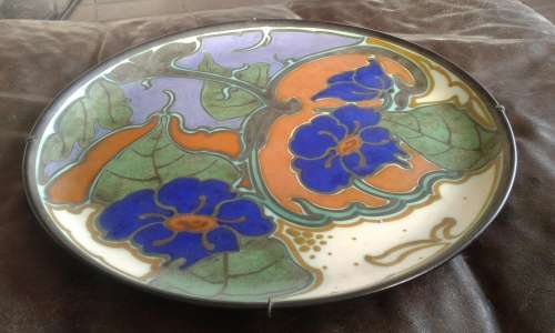 Large Rare Art Deco 1920s Schoonhoven Pottery Holland Handpainted Wall Plate Marked Signed