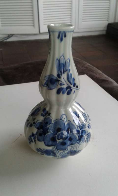Rare Vintage Holland Afrika Lun V.N.S Royal Delft Blue Small Ocean Liner Table Vase 1930s
