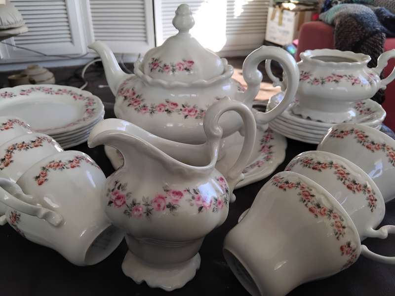 Beautiful Huguenot Constantia Coffee Tea Set Pink Rose Pattern 22 Pieces
