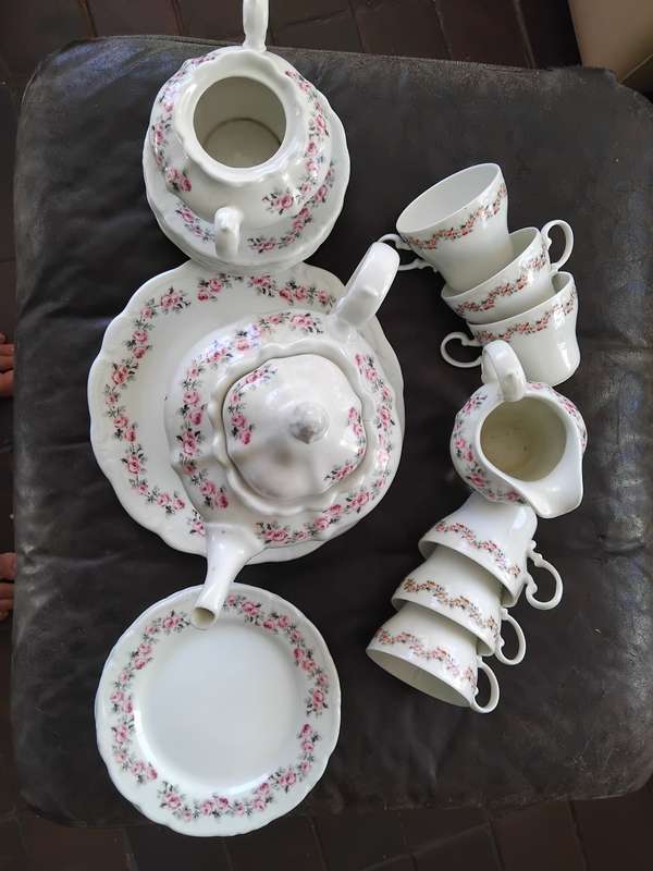 Beautiful Huguenot Constantia Coffee Tea Set Pink Rose Pattern 22 Pieces