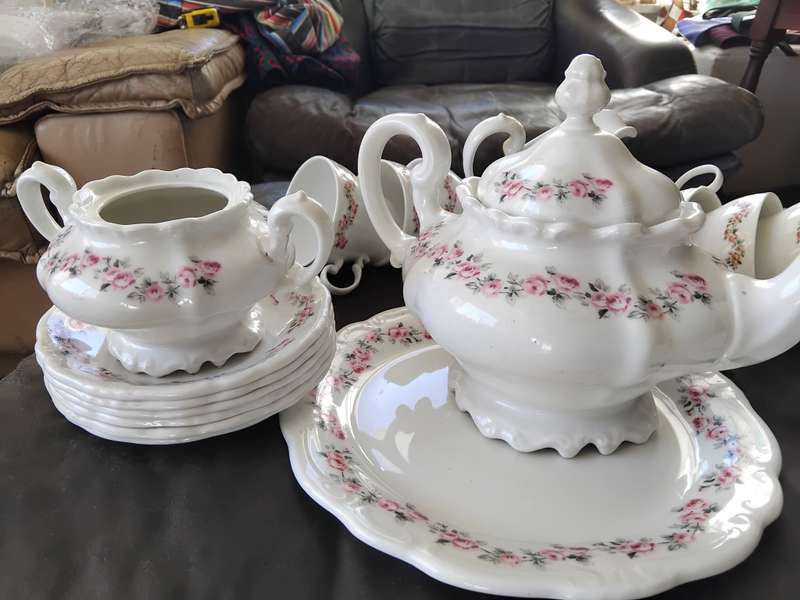 Beautiful Huguenot Constantia Coffee Tea Set Pink Rose Pattern 22 Pieces