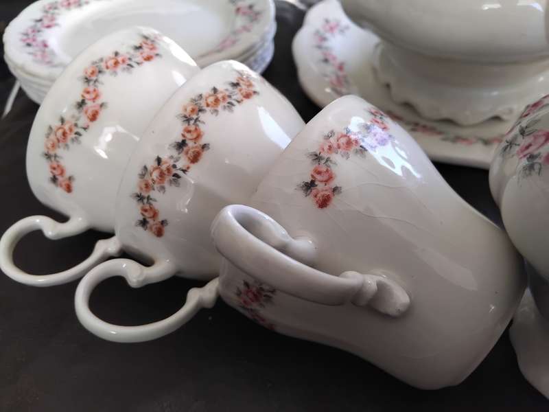 Beautiful Huguenot Constantia Coffee Tea Set Pink Rose Pattern 22 Pieces
