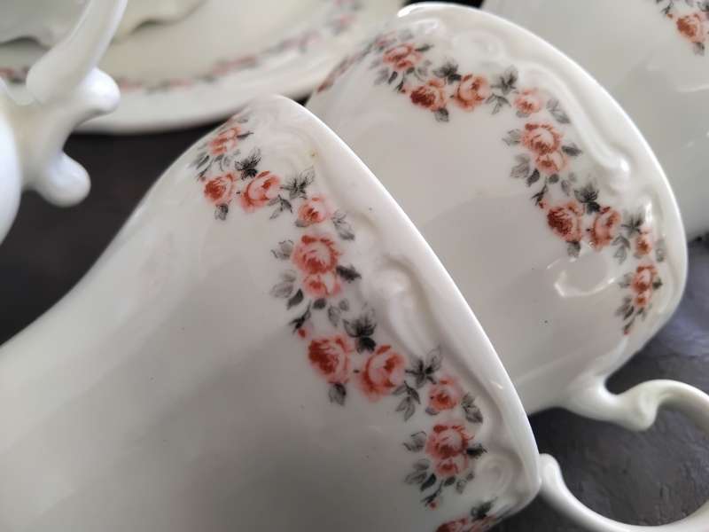 Beautiful Huguenot Constantia Coffee Tea Set Pink Rose Pattern 22 Pieces