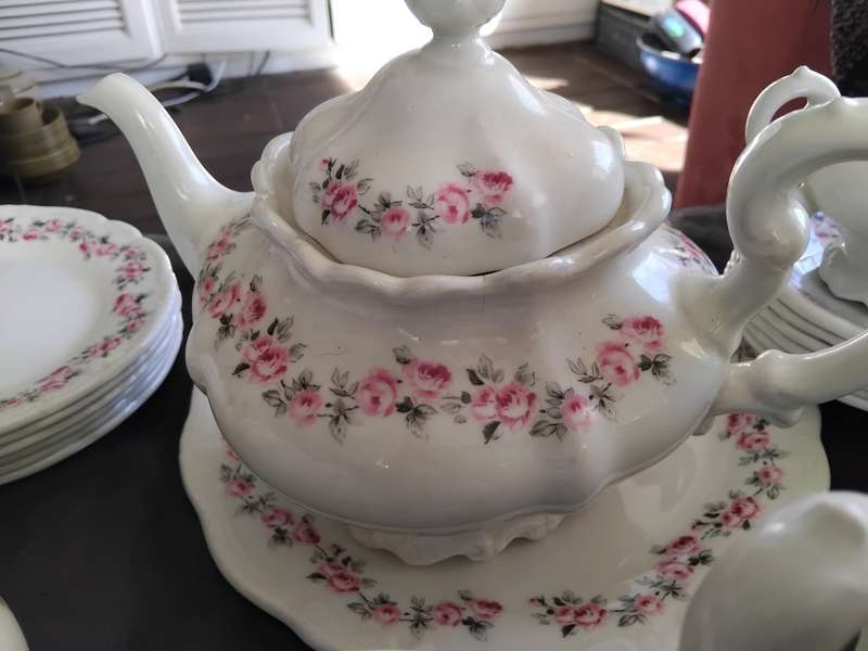 Beautiful Huguenot Constantia Coffee Tea Set Pink Rose Pattern 22 Pieces