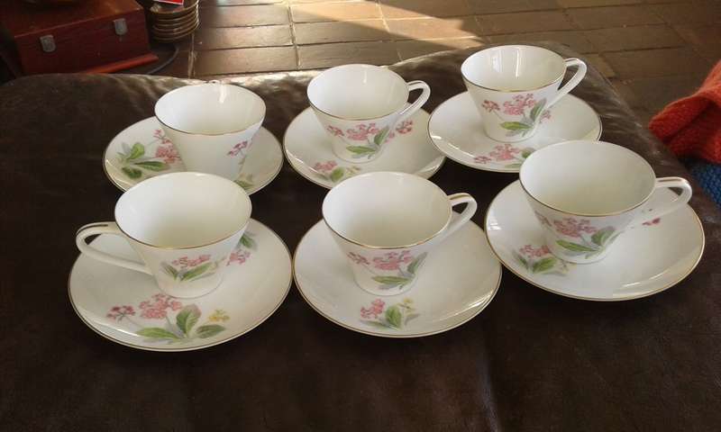 Rare Noritake 1960s Flowers Nippon Toki Kaisha Tea Set 6 Cups 6 Saucers