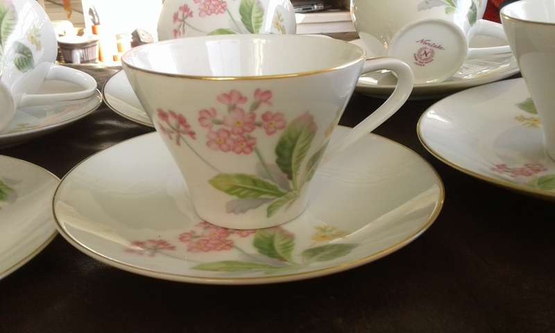 Rare Noritake 1960s Flowers Nippon Toki Kaisha Tea Set 6 Cups 6 Saucers