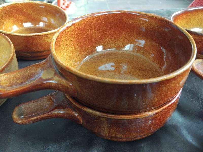 Vintage Mid Century Drostdy Ceramic Set Of 7 Soup Bowls With Handle