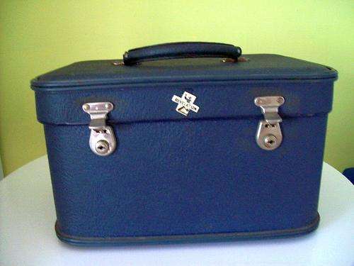 FUNKY 1960's DARK BLUE LADIES VANITY TRAVEL CASE