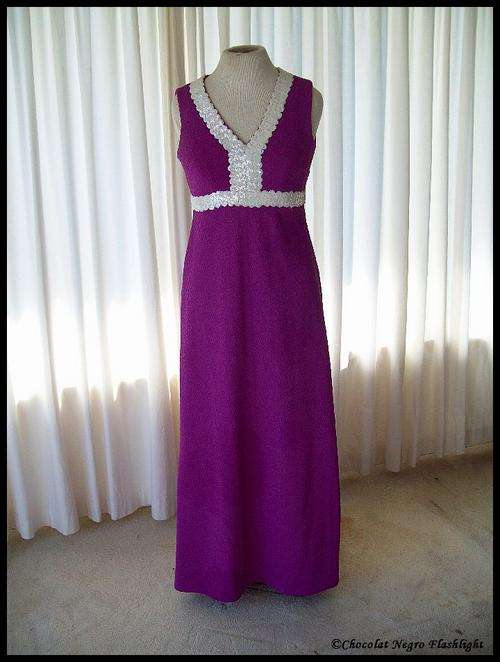 STUNNING 1960's SLEEVELESS  LONG EVENING OR PARTY DRESS " PURPLE RAIN" WITH HAND EMBROIDERED SEQUINS