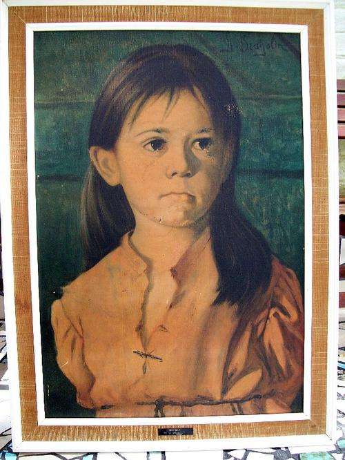 1 FRAMED VINTAGE PRINT " BAMBINA " THE CRYING GIRL BY ITALIAN PAINTER BRAGOLIN