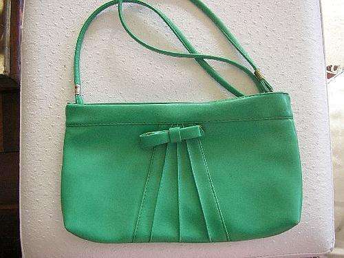 1970's DISCO STYLE BRIGHT GREEN VINTAGE VINYL BAG WITH BOW TIE AND SHOULDERSTRAP