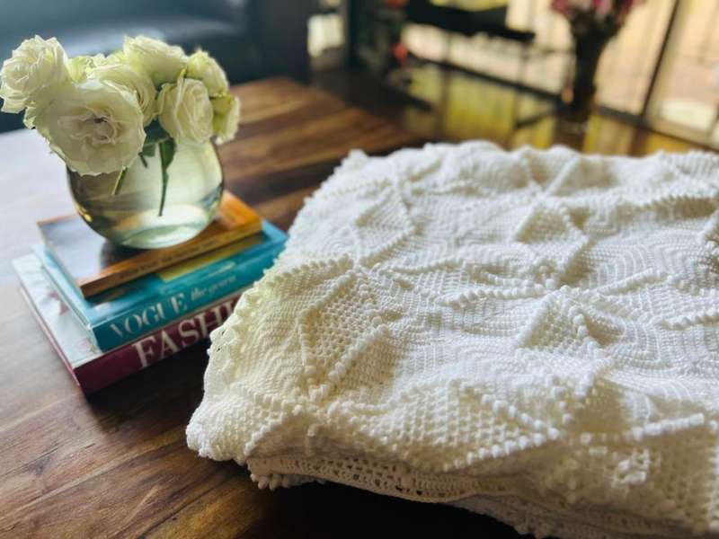White Vintage Hand Crochet Bedspread/bed cover