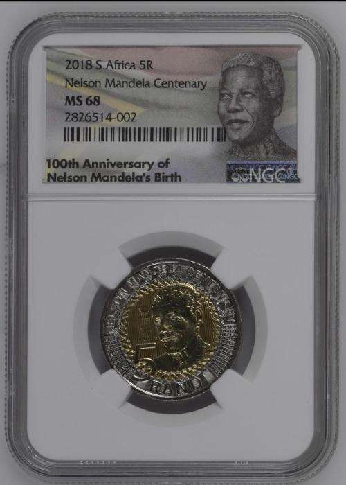 MS68) BID PER COIN! NGC GRADED (MS68)X2 2018 MANDELA R5 100TH BIRTHDAY COINS GRAB IT WHILE YOU CAN!!