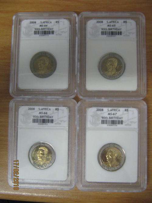 MANDELA 2008 COIN SET=MS64,MS65,M66,MS67 GRADED BY SACGS GET ALL 4 GRADED COINS