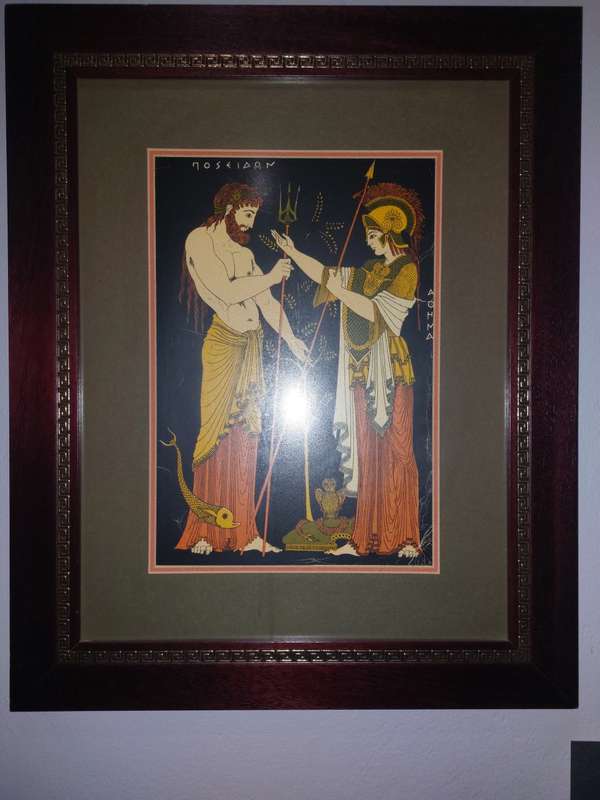 GREEK ORIGIN POSEIDON AND ATHENA GREEK MYTHOLOGY VINTAGE FRAMED PRINT  (MEMORIES OF MYTHOLOGY)