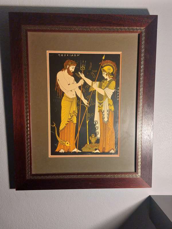 GREEK ORIGIN POSEIDON AND ATHENA GREEK MYTHOLOGY VINTAGE FRAMED PRINT  (MEMORIES OF MYTHOLOGY)