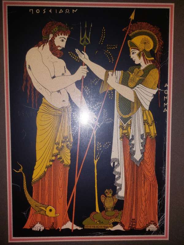 GREEK ORIGIN POSEIDON AND ATHENA GREEK MYTHOLOGY VINTAGE FRAMED PRINT  (MEMORIES OF MYTHOLOGY)