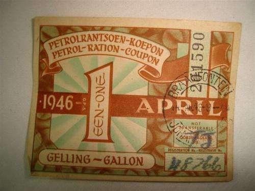 Petrol Ration Coupons - April 1946 - One Gallon - No 201590