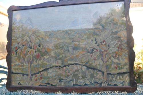 VINTAGE HAND MADE TAPESTRY IN ORIGINAL WOODEN FRAME - GLAZED